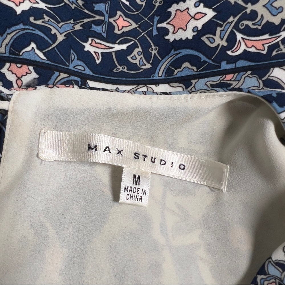 Max Studio Navy and Light Pink Printed Lined Tank Boho Floral Medium Womens - Picture 2 of 12